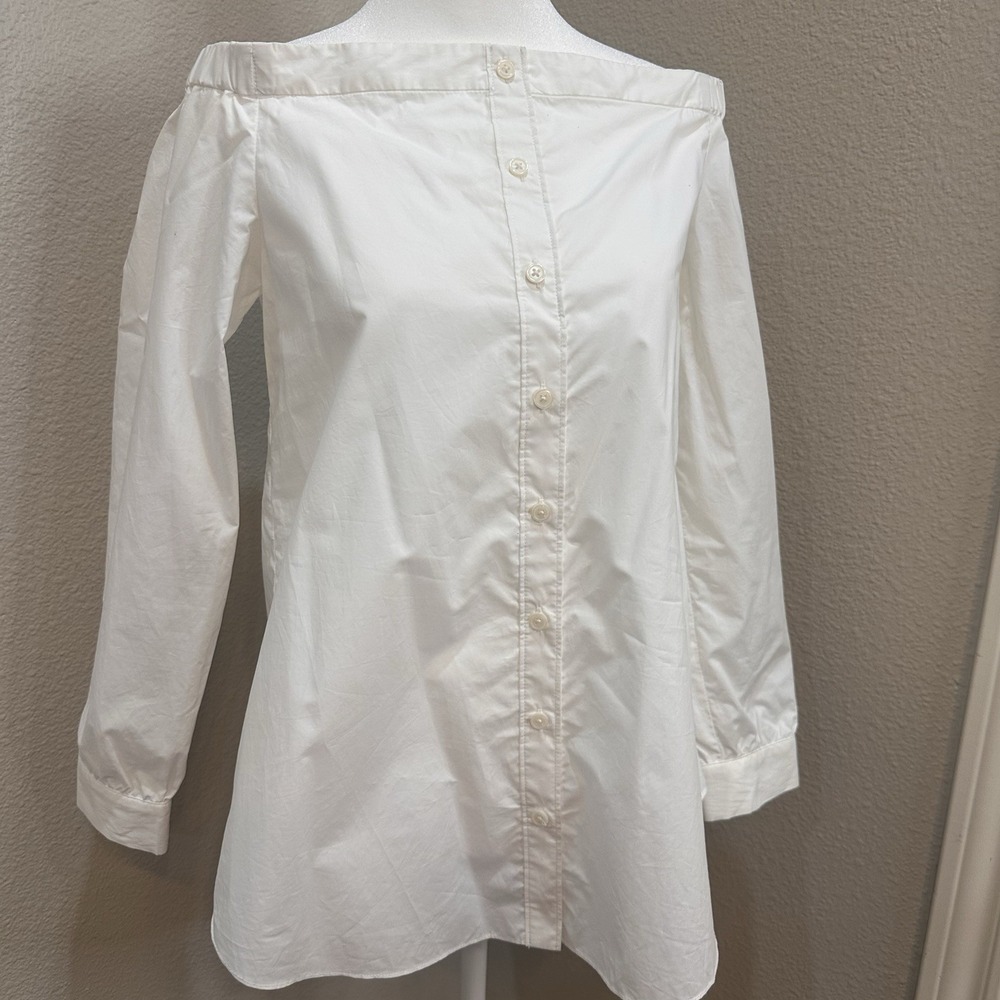 DEREK LAM 10 Crosby White Off The Shoulder Button Up Blouse Edwardian Preppy 4